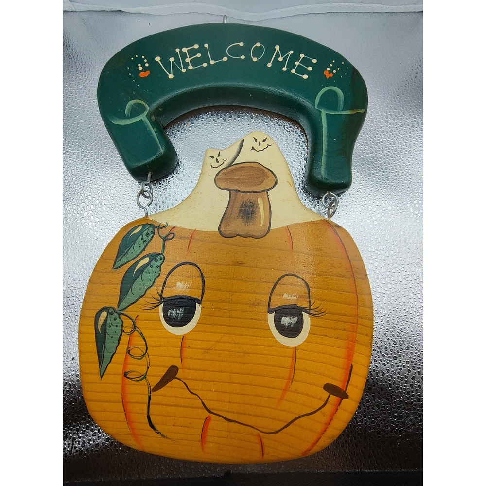 JDL Inc Wooden Pumpkin Hanging Welcome Sign Handmade Mexico Fall Decor